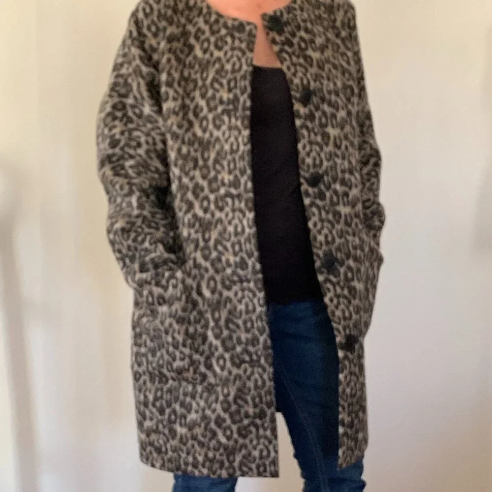 Kate Spade Brushed Leopard Wool Blend Cocoon Coat XS NWT